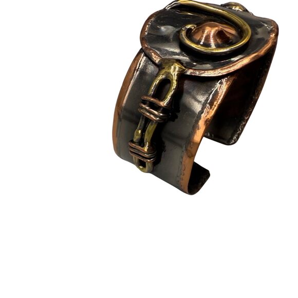 Unique Copper Brass & Enamel BRUTALIST Statement Cuff Bracelet Hand-crafted - Picture 4 of 7